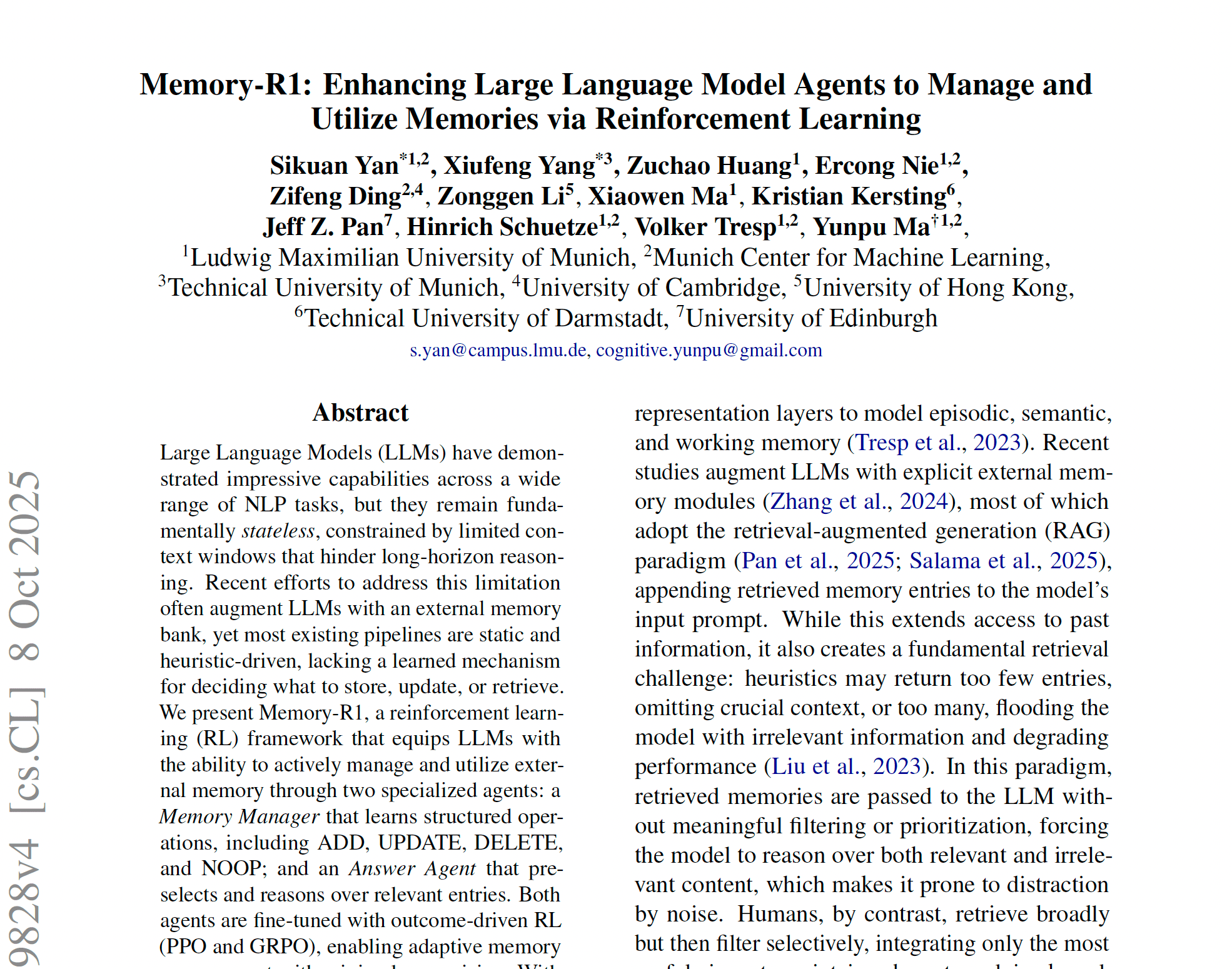 MemoryR1: Enhancing Large Language Model Agents to Manage and Utilize Memories via Reinforcement Learning